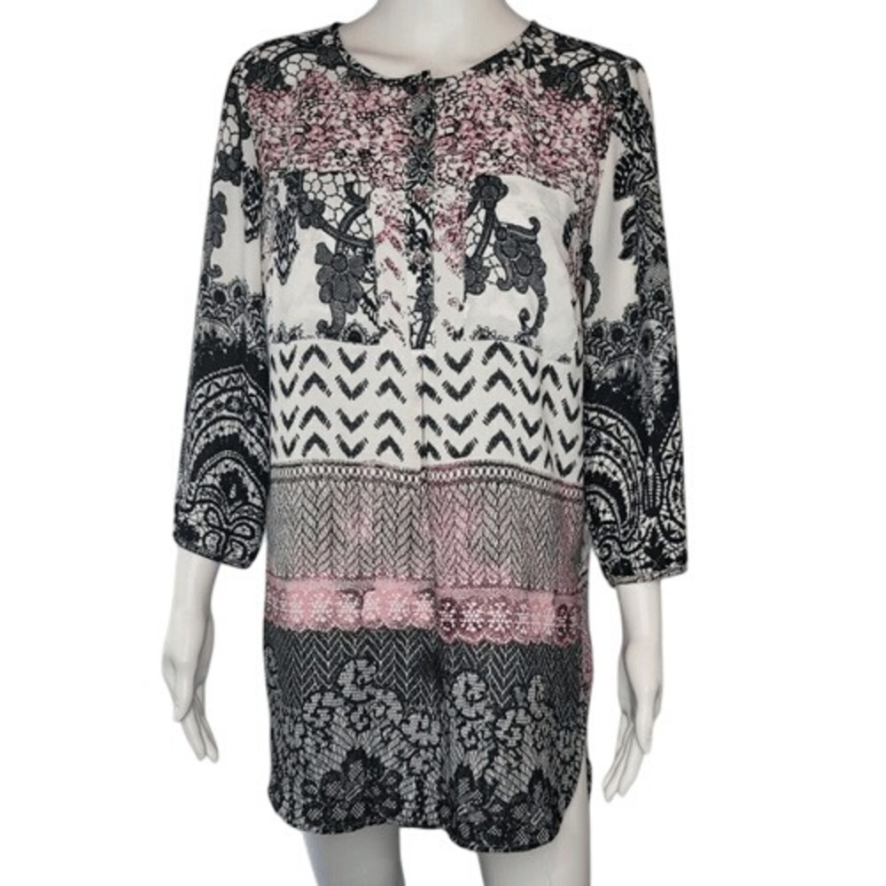Roz & Ali Black & Pink Hi/Lo Tunic Top